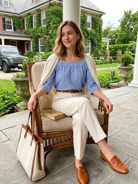 Ann Taylor Blue White Striped Off Shoulder Blouse 3/4 Sleeve Resortwear S N0077